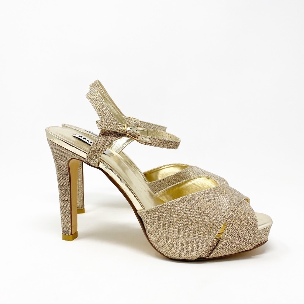 DUNE womens open toe ankle strap heels 9 gold